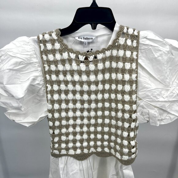 En Saison by Lala White Dress With Tan and White Crocheted Removable Top Size S - Picture 5 of 7
